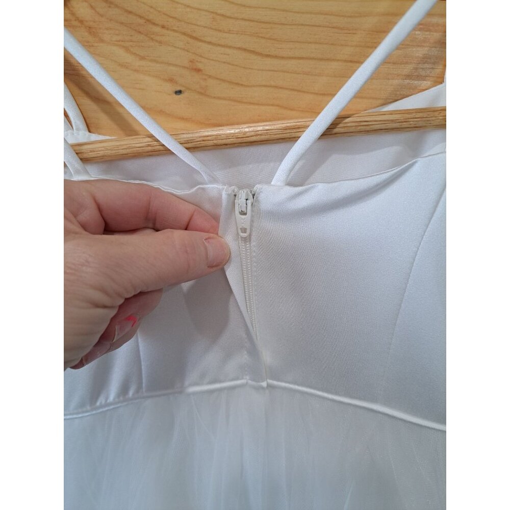 Davids Bridal Flower Girl Double Strap Dress Soft White  Satin Edge Hem Tulle 3 - Picture 7 of 8